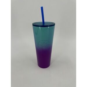 Starbucks 2021 Teal Blue Purple Ombre 24 Oz Stainless Steel Cold Cup Tumbler!!!